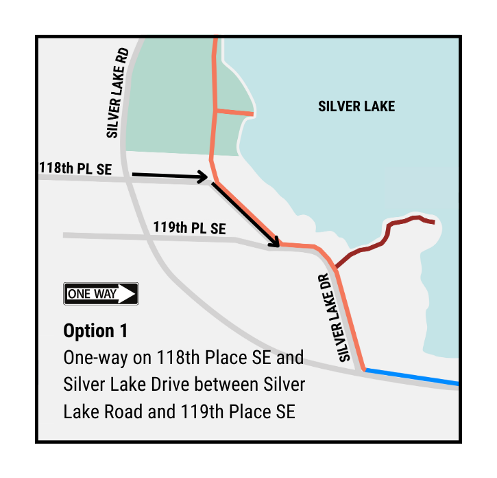  One-way southbound on Silver Lake Drive between  118th Place and 119th Place 