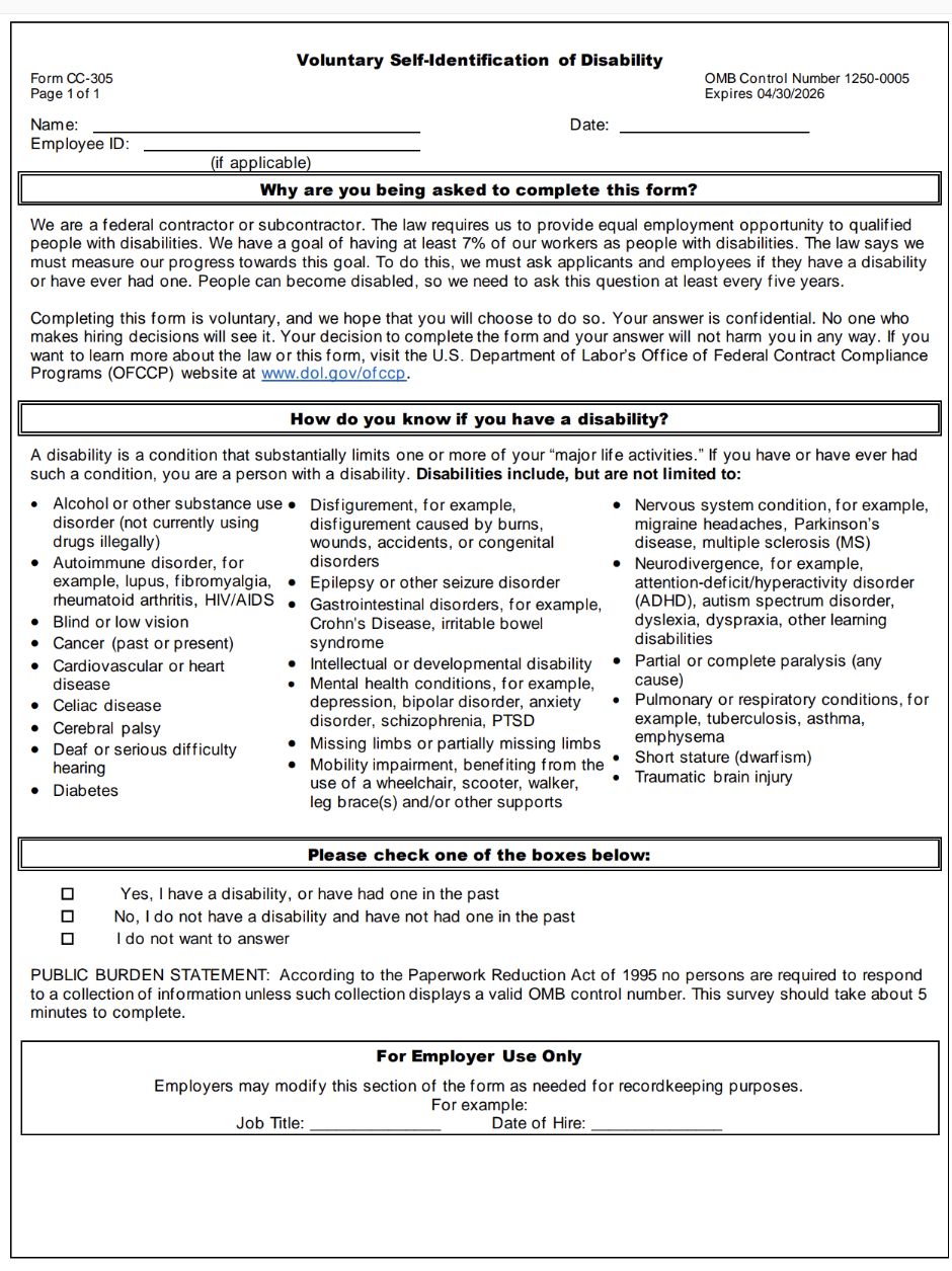 Applicant Affirmative Action Documentation Survey