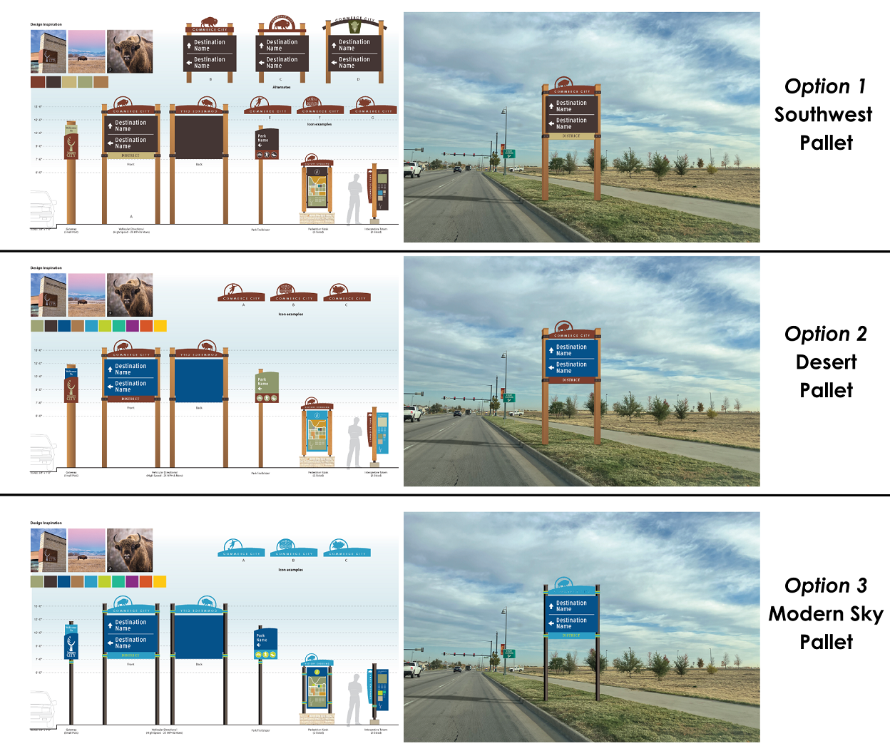 Images of three different themes. The themes are Southwest Pallet, Desert Pallet, and Modern Sky Pallet