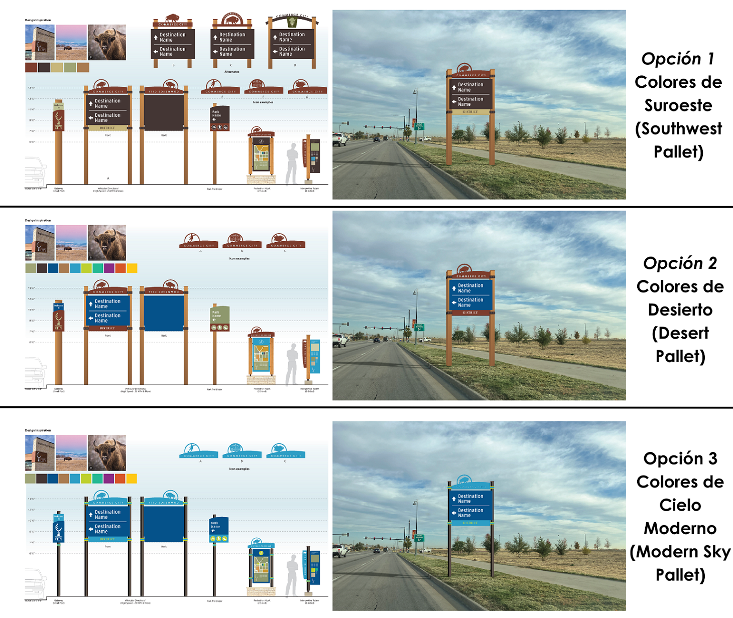 Images of three different themes. The themes are Southwest Pallet, Desert Pallet, and Modern Sky Pallet