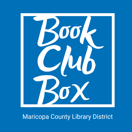 Blue box with words "Book Club Box Maricopa County