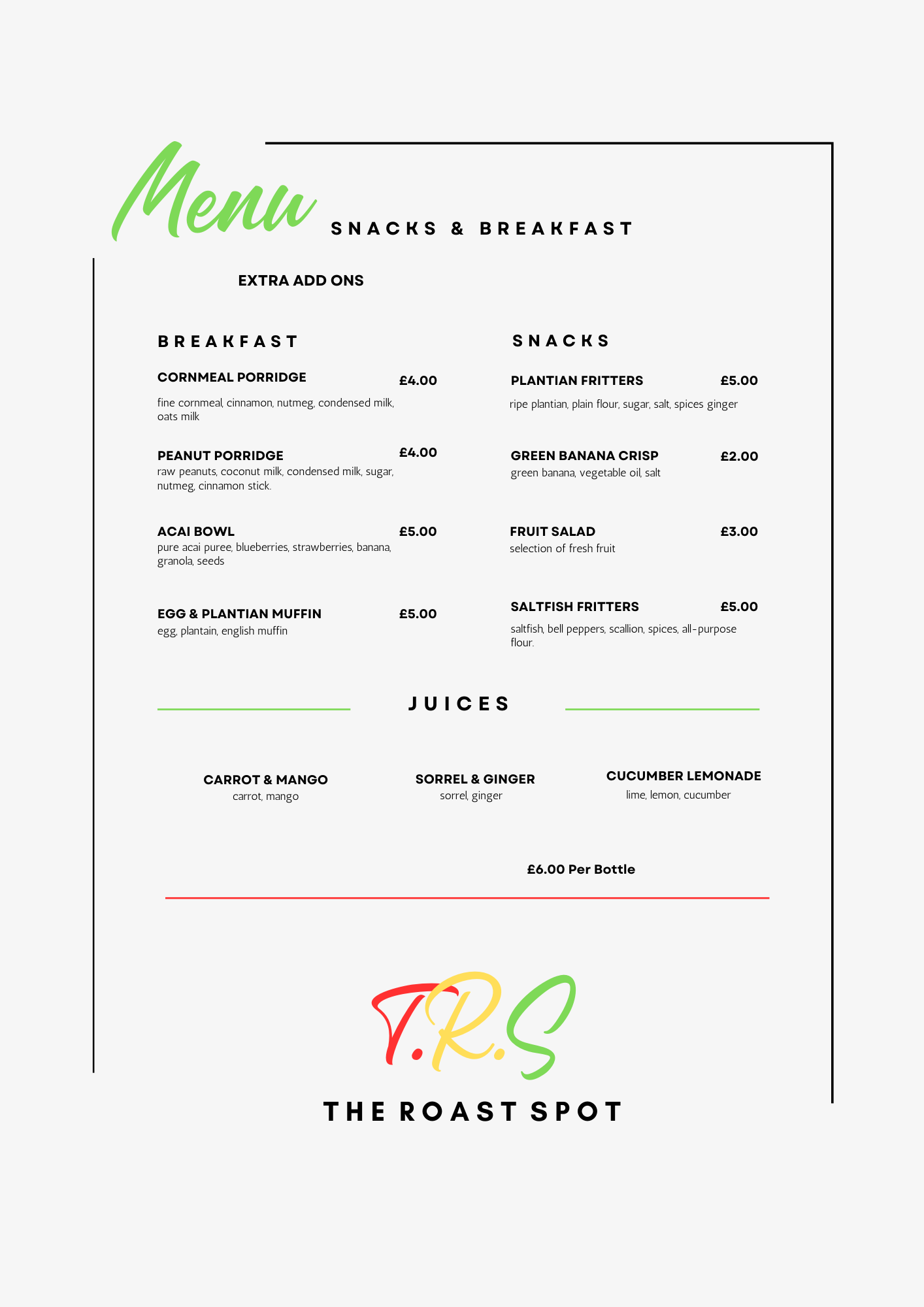 BREAKFAST MENU