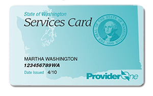 State of Washington Services Card template with the state seal of Washington and the name "Martha Washington"