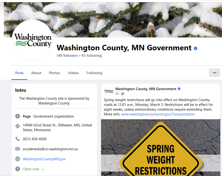 image of the Washington County Facebook page