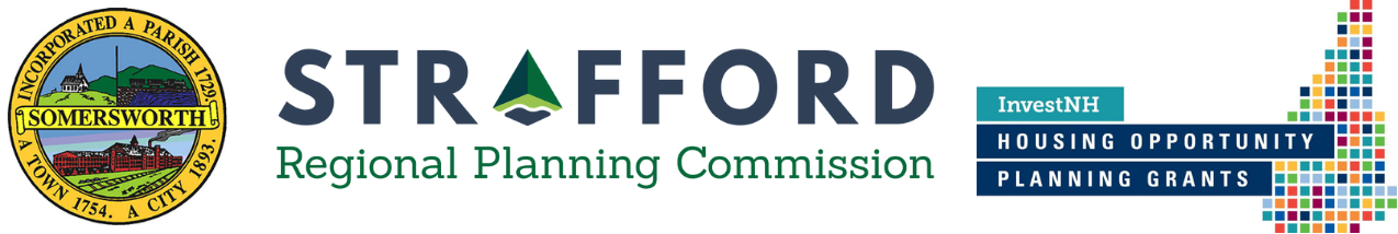 The logos of the City of Somersworth, the Strafford Regional Planning Commission, and the HOP grant program