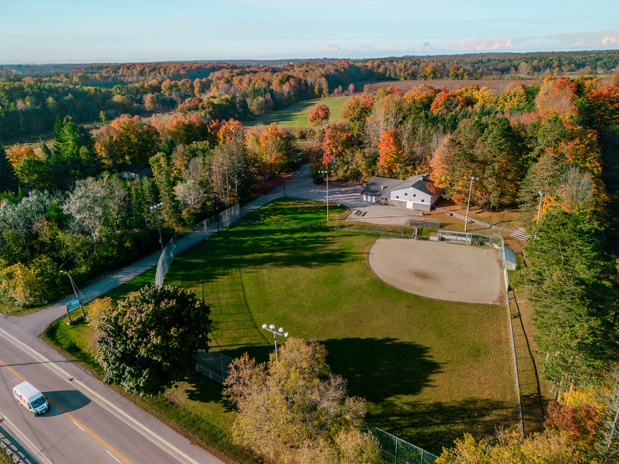 Aerial view of Wyebridge Park and Community Centre