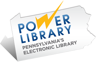 POWER Library logo represented with lightning bolt as the W. Beneath it says Pennsylvania's Electronic Library.