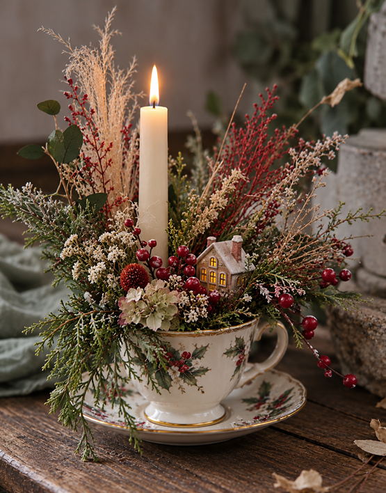 Teacup and Candle Centerpiece
