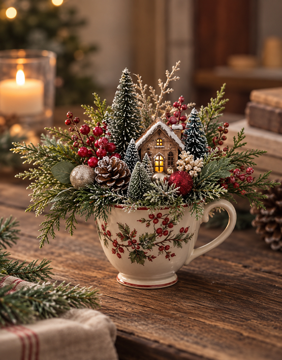 Miniature Cottage Arrangement with Artificial Greens