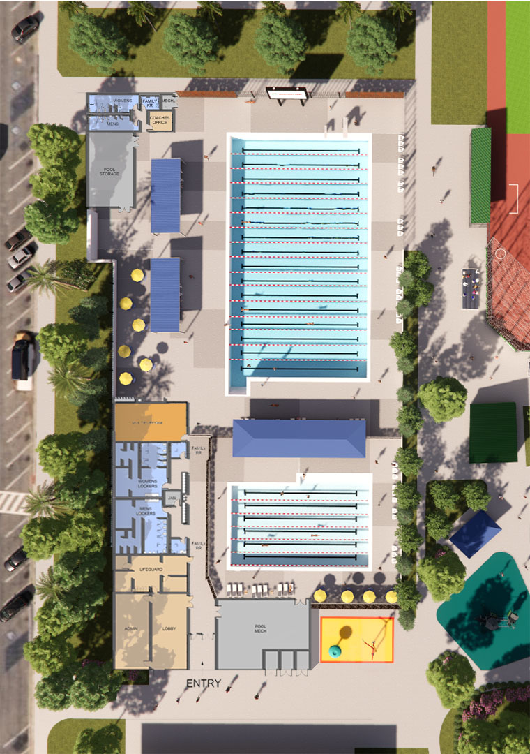 40M Competition Pool + 25-Yard Recreation Pool + Sprayground