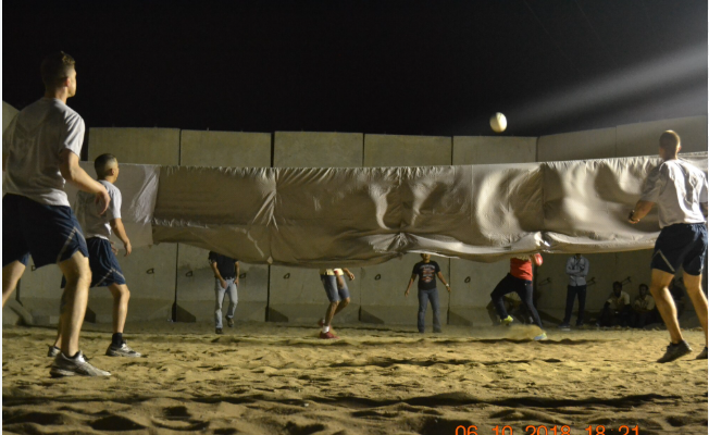 U.S. Airmen playing Blind Knockout Volleyball