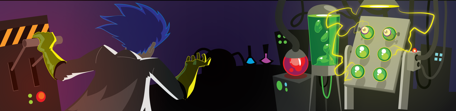 A person in a lab coat and rubber gloves pulls a l