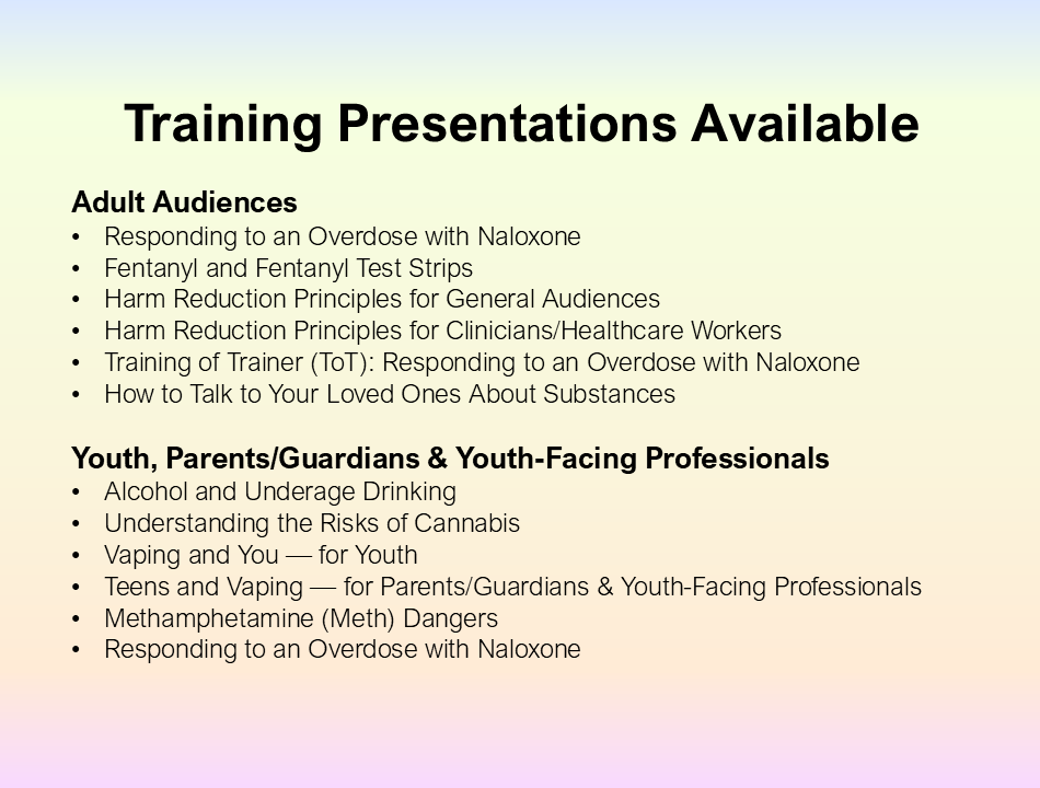 List of available training presentations