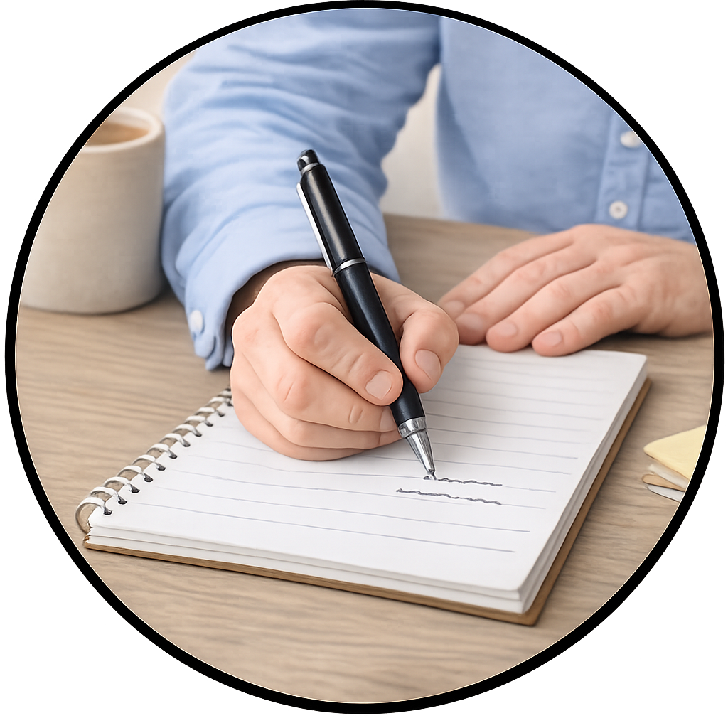 A hand writing on a piece of paper
