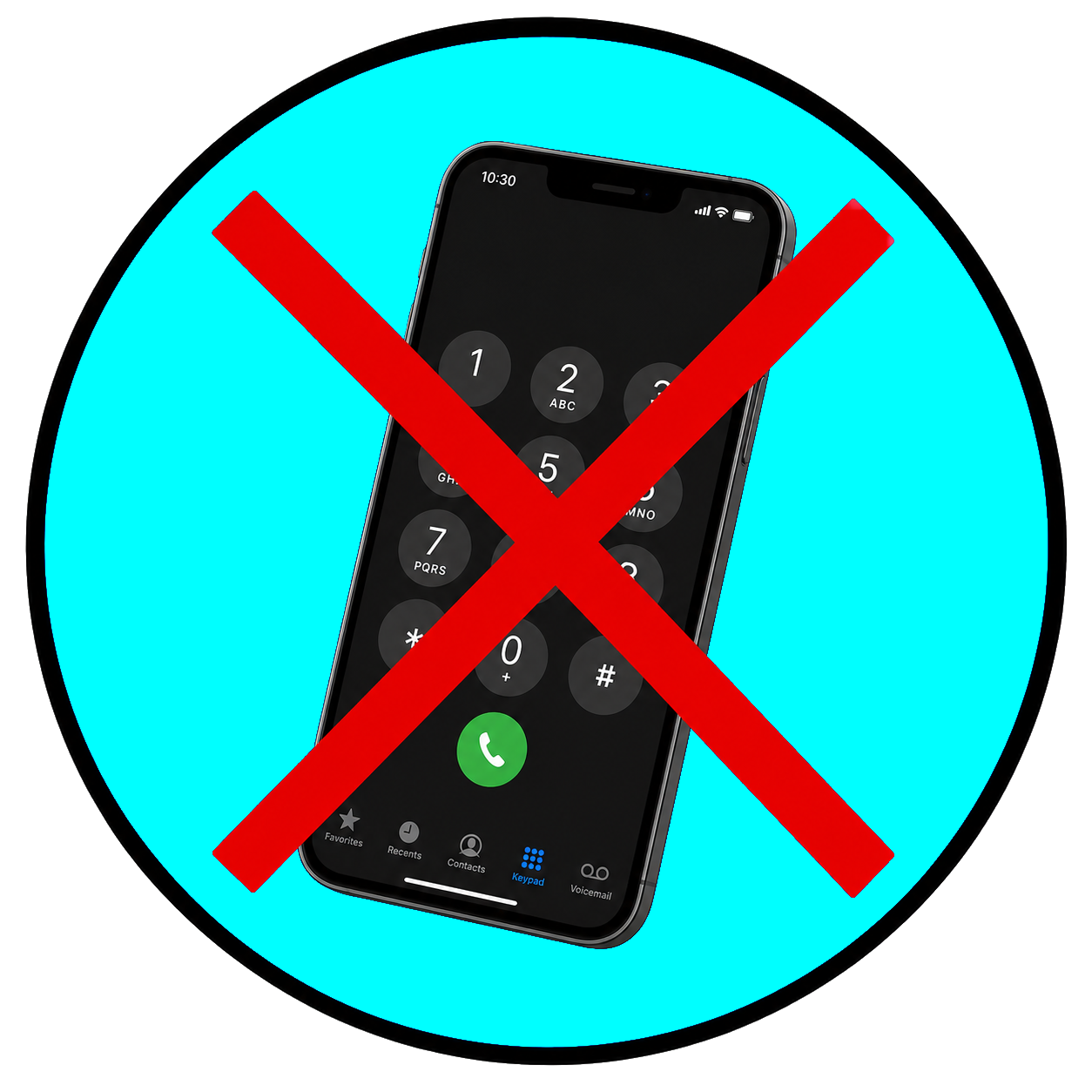 A mobile phone with a cross through it