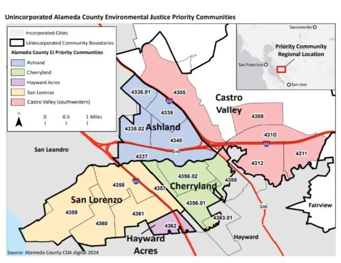 Map of Unincorporated Areas in Alameda County