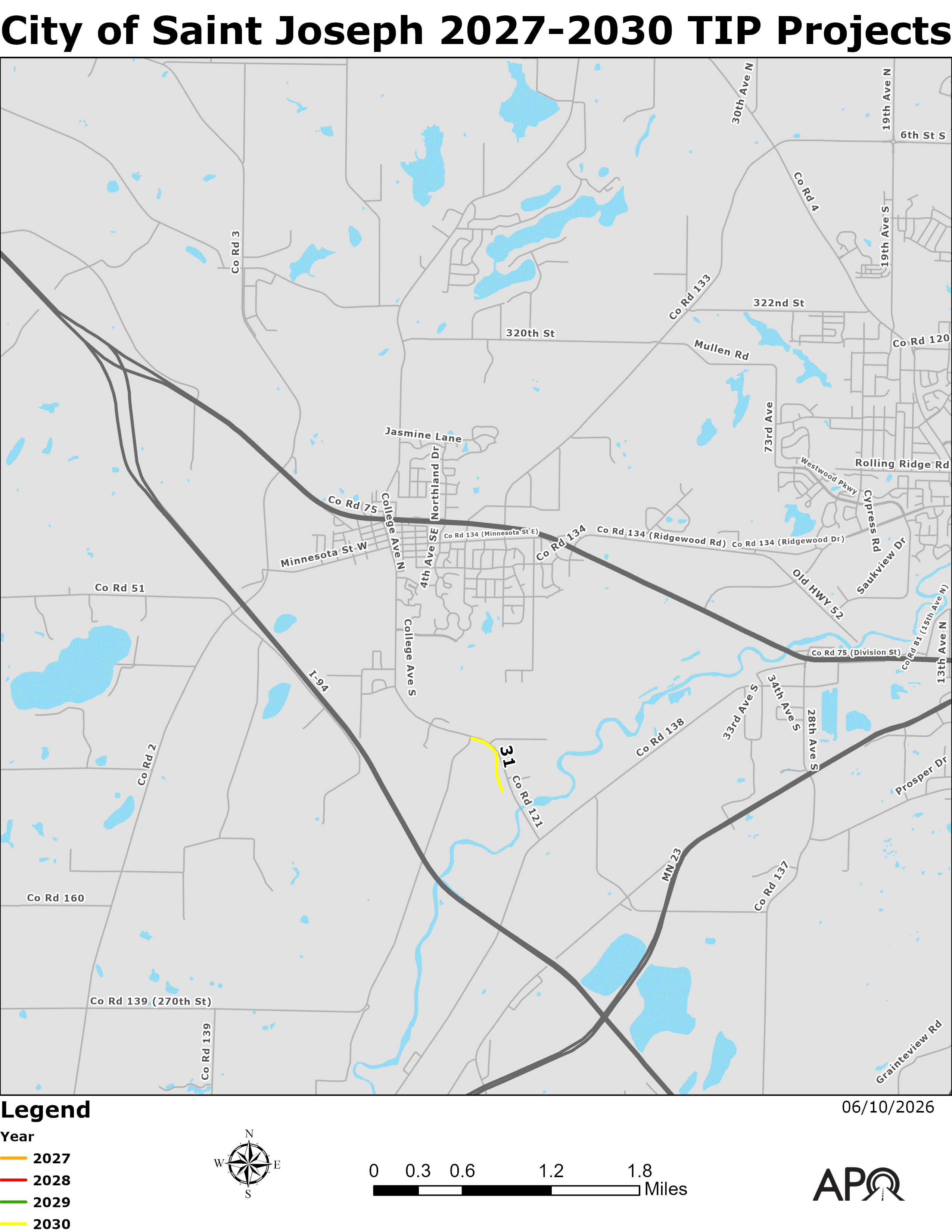 Map of the locations of the federally-funded projects led by the City of Saint Joseph.. 