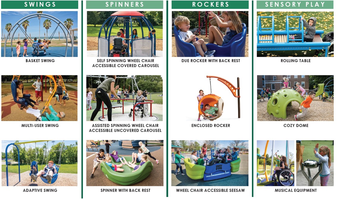 <span style="color: #0000ff;"><strong><span style="color: #99cc00;">INCLUSIVE PLAY FEATURES<span style="color: #ff00ff;"> <a href="https://www.cityoforinda.gov/DocumentCenter/View/6263/InclusivePlayEquipmentBoard_260609" rel="nofollow" style="color: #ff00ff;" target="_blank">(Large Image) </a></span></span></strong></span>