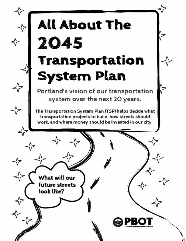 The cover page of the "All About the 2045 Transportation System Plan" Zine