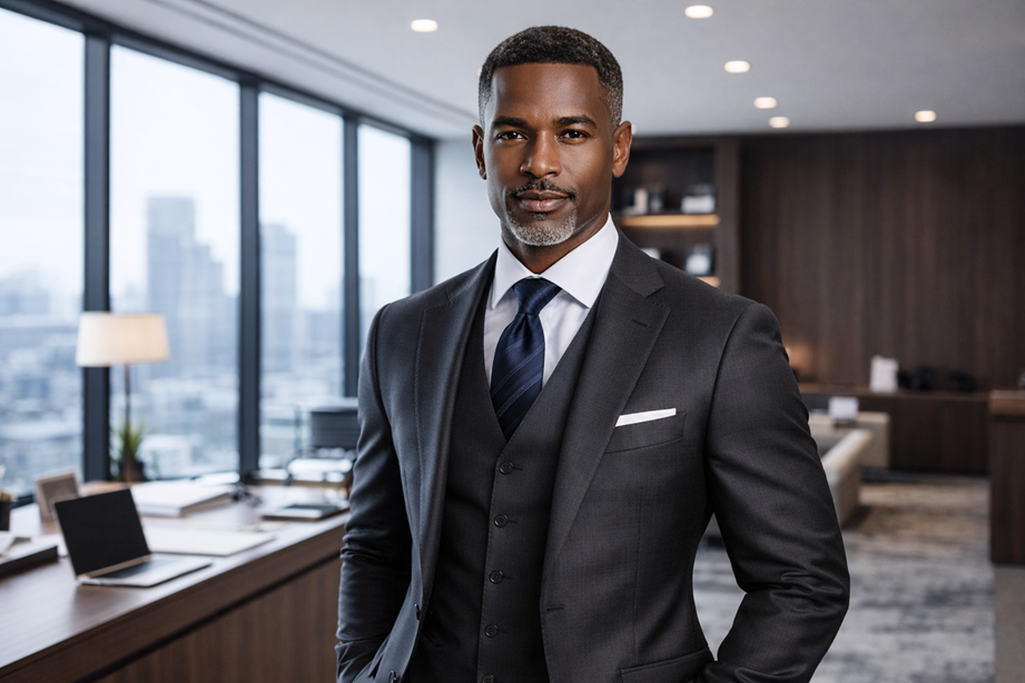 An attractive Black man in a suite